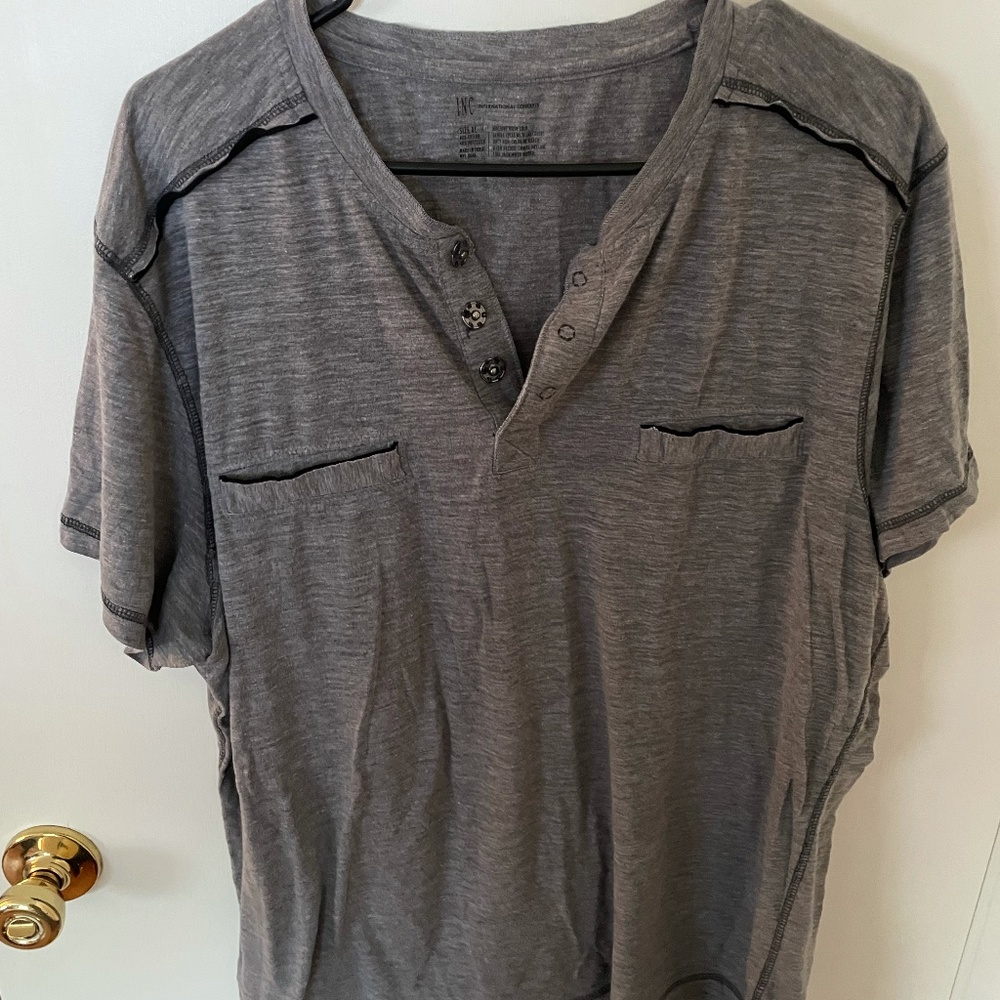 INC Mens Short Sleeve Gray V Neck T Shirt